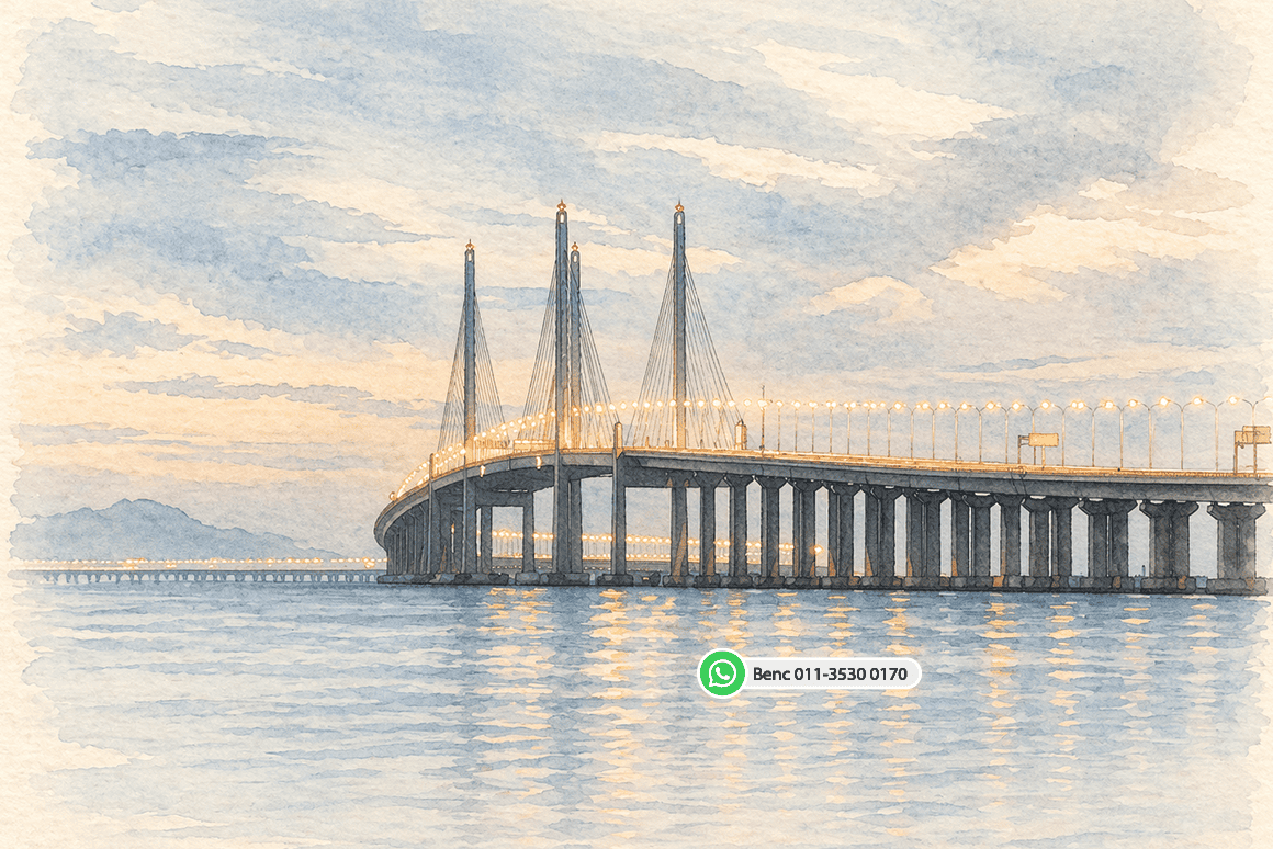 Penang bridge and coastal city scene in Malaysia