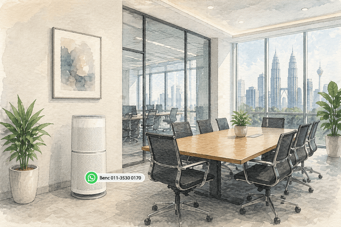 Office air purifier setup in a Malaysia workspace